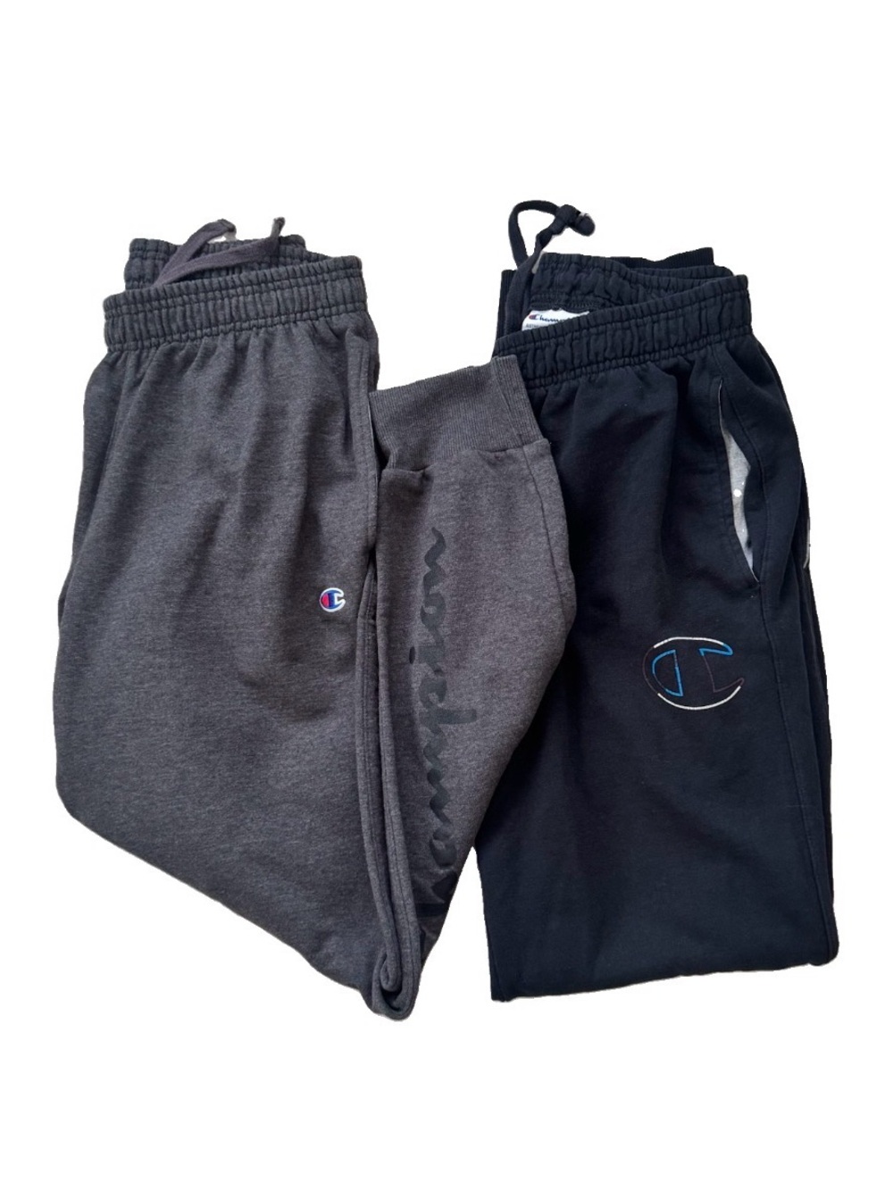 Lot of 2 Champion Sweatpants Mens M Grey Black Fleece Joggers Drawstring